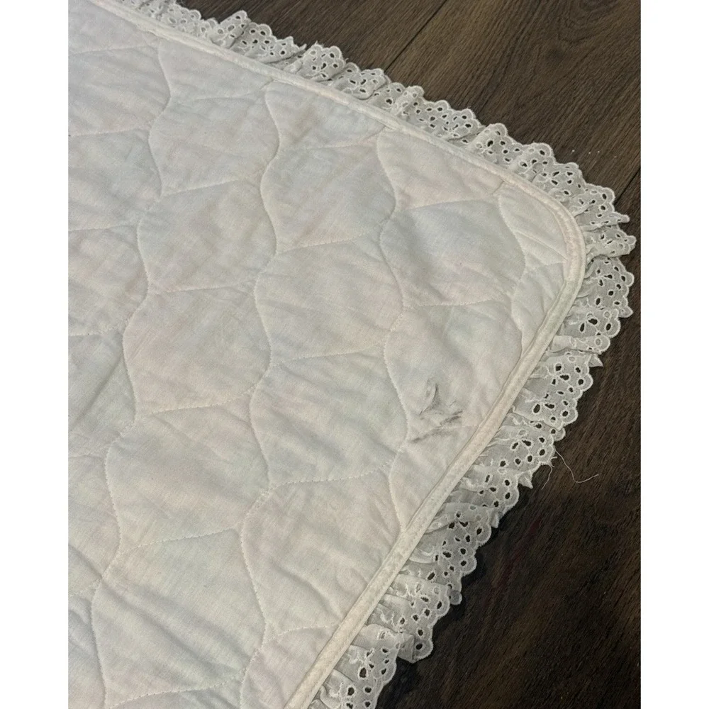 Vintage Handmade Baby Quilt Blanket Lace Trim Nursery Alphabet Numbers